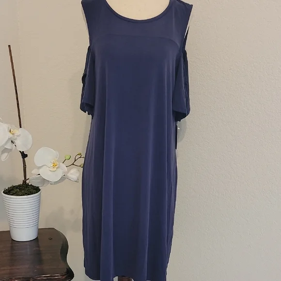 1. State Blue Flutter Sleeve Cold Shoulder Midi Dress - Picture 1 of 5